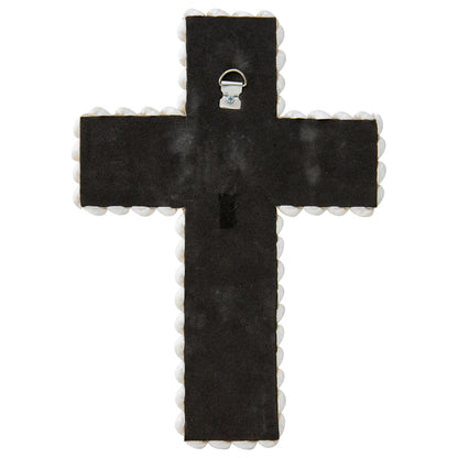 Handcrafted Shell & Narrow Weave Border Wall Hanging Cross 30x3cm