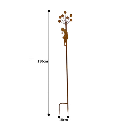 Rust Girl w Balloons Garden Stake 125cm
