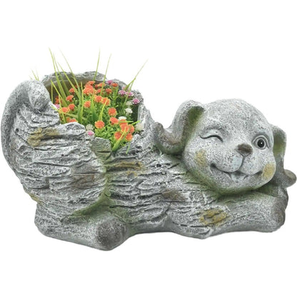 Winking Dog Planter w Hole + Plug 36cm