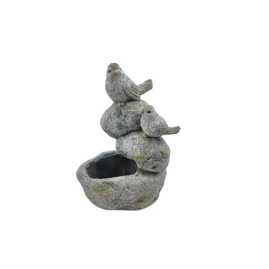 Perched Birds On Stones Planter w Hole + Plug 40cm