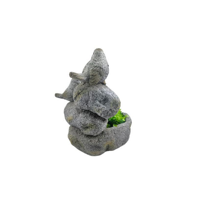 Perched Birds On Stones Planter w Hole + Plug 40cm