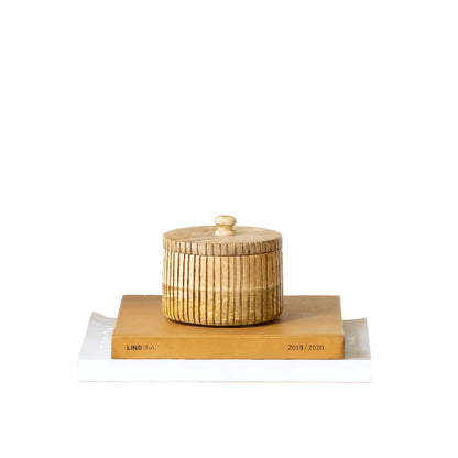 Handcrafted Round Box w Linear Carving 12cm