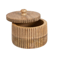 Handcrafted Round Box w Linear Carving 12cm