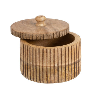 Handcrafted Round Box w Linear Carving 12cm