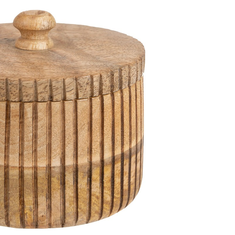 Handcrafted Round Box w Linear Carving 12cm