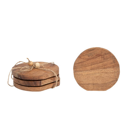 Handcrafted Natural 4pc Coaster Set w Tie 10cm