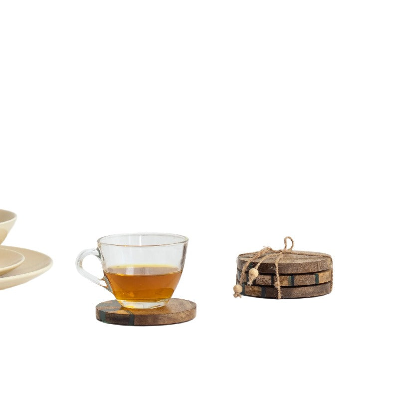 Handcrafted Coastal Finish 4pc Coaster Set w Tie 10cm