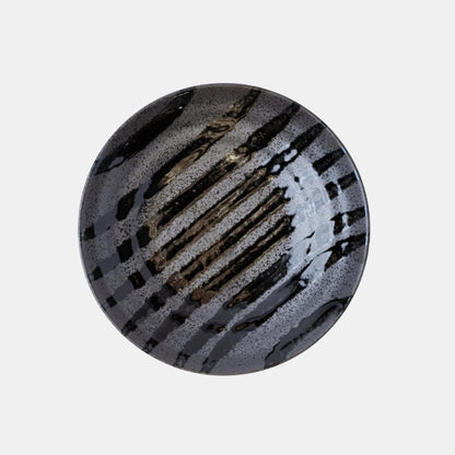 Pasta Bowl Flat 23cm Black Stripes On Gunmetal Glaze