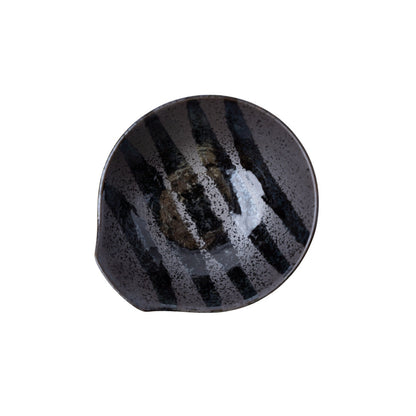 Bowl with Handle 13cm Black Stripes On Gunmetal Glaze