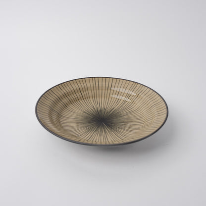Bowl Shallow Flat Based 20cm Green Converging Line Glaze
