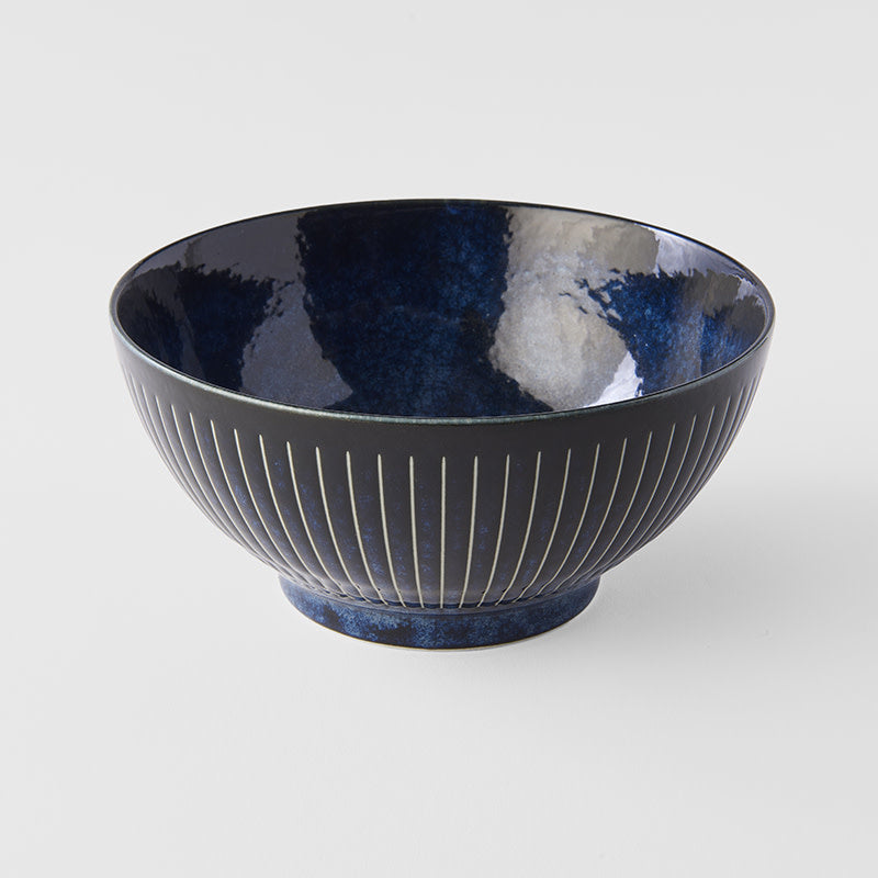 Udon Noodle Bowl 900 ml Ridged Indigo Blue Glaze