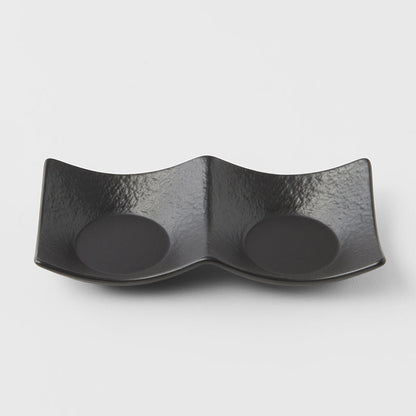 Two Section Sauce Dish Matt Black Glaze