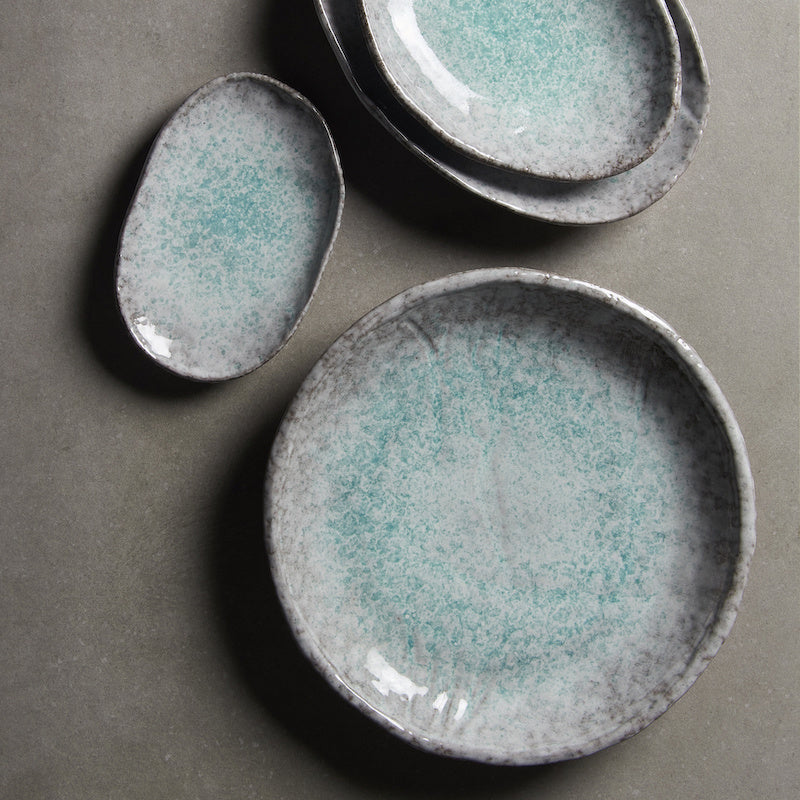 Plate Oval 30cm Aqua Splash Glaze