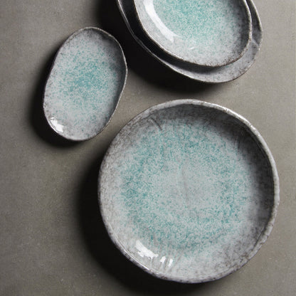 Plate Oval 30cm Aqua Splash Glaze