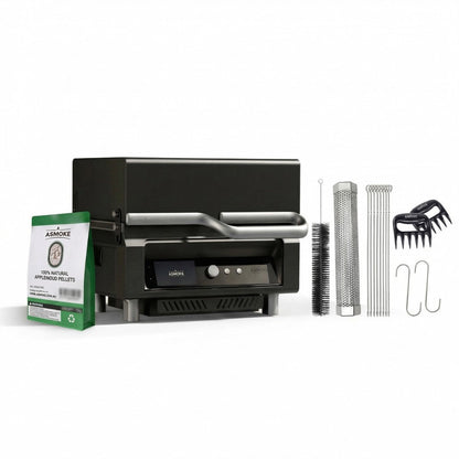 ASMOKE Essential Smart Portable Wood Pellet Grill & 3pc BBQ Tool Set & 5lb Applewood Pellets