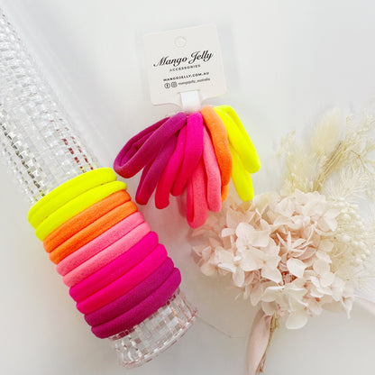 MANGO JELLY Metal Free Hair ties (4.5cm) - Neon Mixed 10P - One Pack