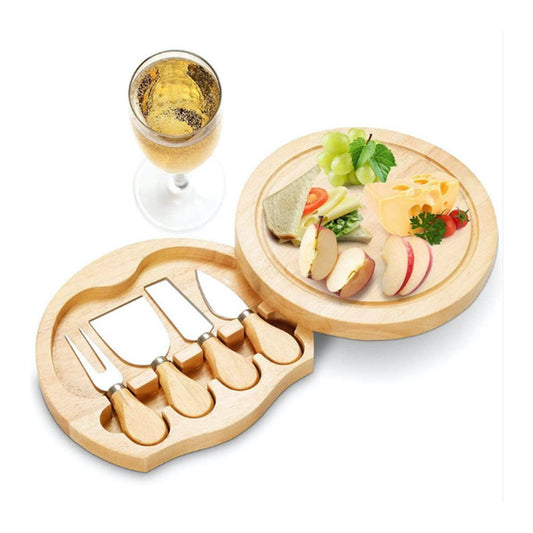 Minnie Bamboo Cheese Charcuterie Board and Knife Set 5 piece Round 22cm Free Delivery