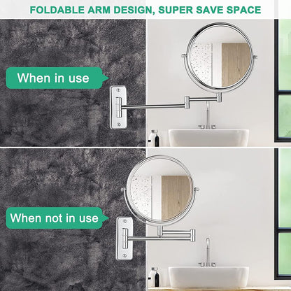 Fin Bath Mirror 1X/5X Magnification Wall Mounted Adjustable Makeup Mirror Arm Extend