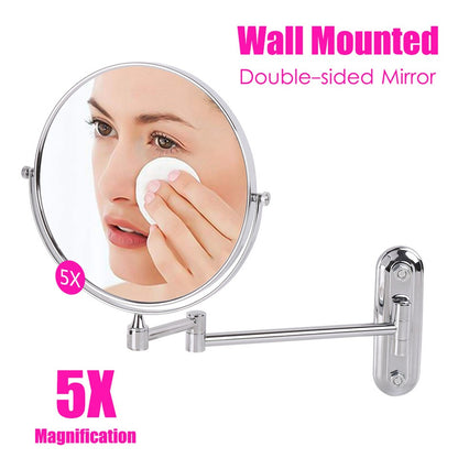 Fin Bath Mirror 1X/5X Magnification Wall Mounted Adjustable Makeup Mirror Arm Extend