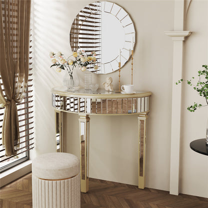 Heavy Duty Glossy Mirrored Makeup Vanity Table Semi-Circle Narrow Console Table