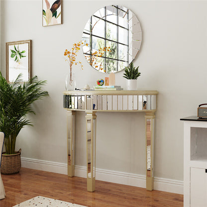 Heavy Duty Glossy Mirrored Makeup Vanity Table Semi-Circle Narrow Console Table