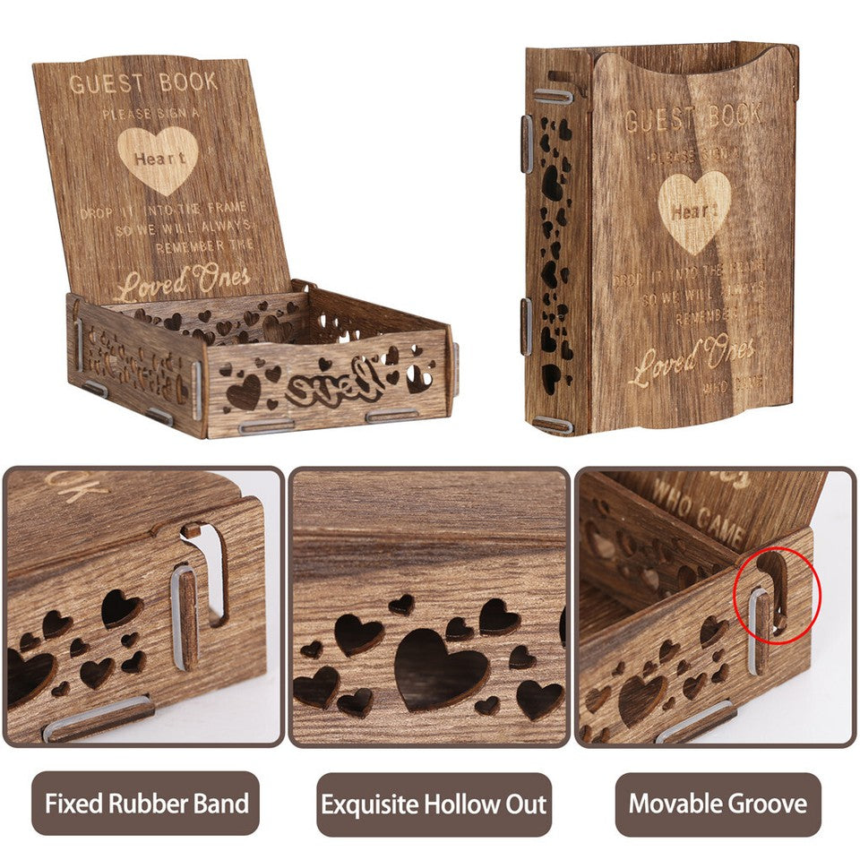 Wedding Guest Book Alternative with Stand+Storage Box+88PCS Wooden Hearts+Pens