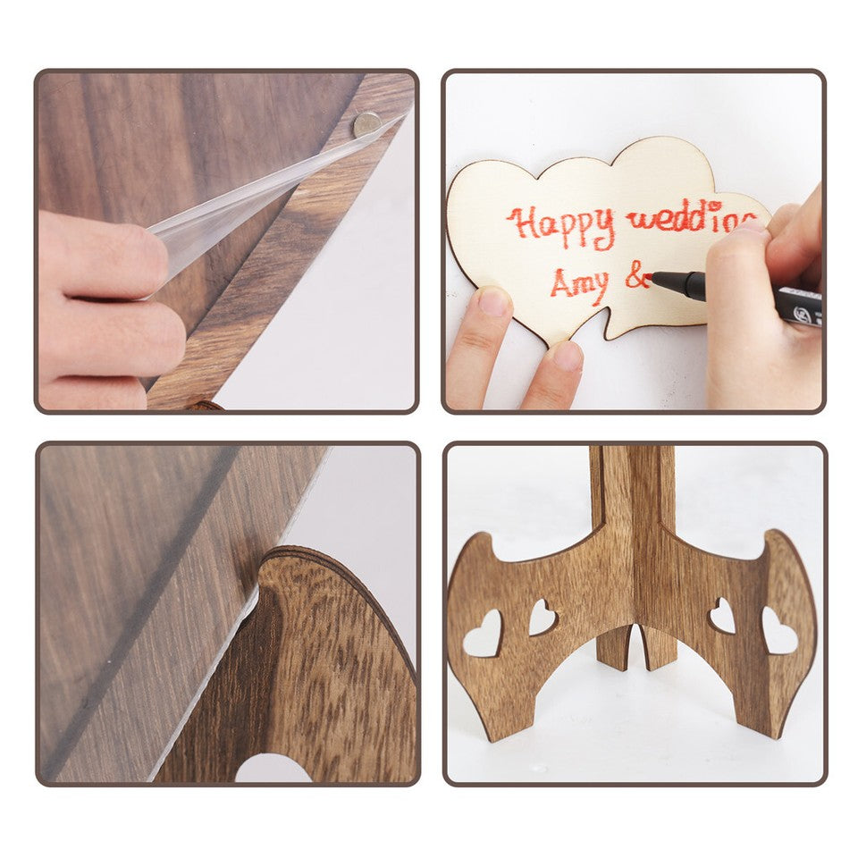 Wedding Guest Book Alternative with Stand+Storage Box+88PCS Wooden Hearts+Pens