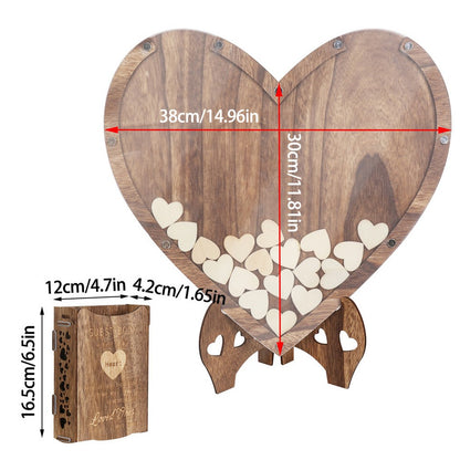 Wedding Guest Book Alternative with Stand+Storage Box+88PCS Wooden Hearts+Pens