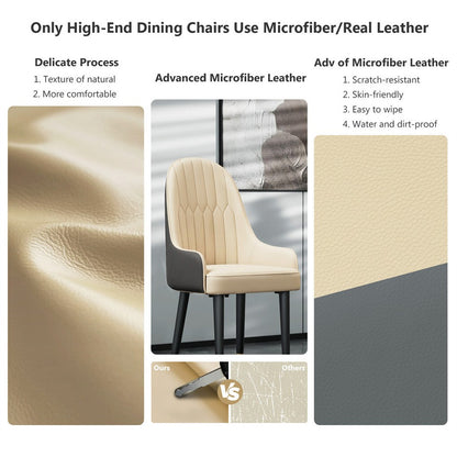 High-End Dining Chairs Set of 2 Faux Leather Upholstered Kitchen Chairs Two-Tone Design, Creamy white & grey
