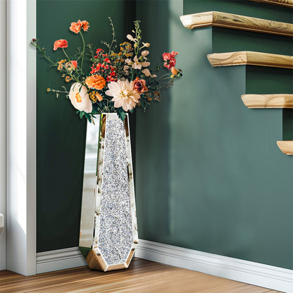 Silver Mirrored Floor Vase Luxury Diamond Flower Vase Living Room Home Office