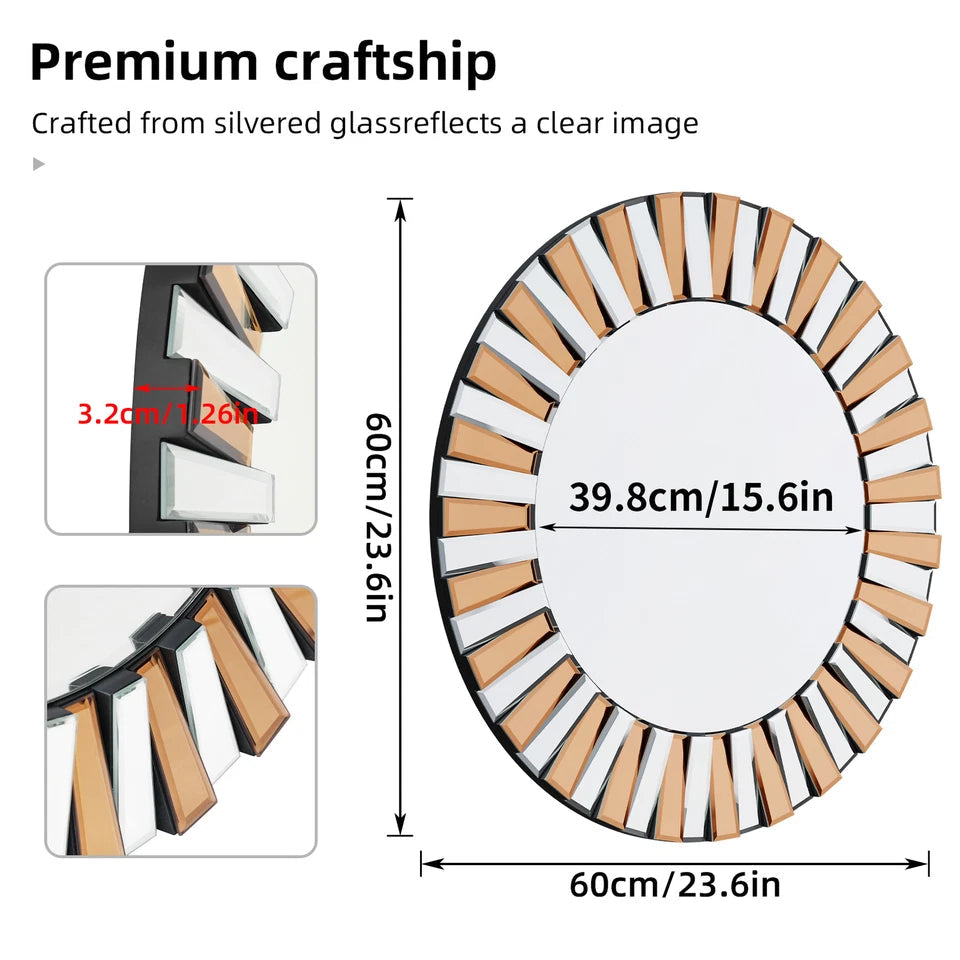 Radiant Sunburst Mirror: Elegant Wall Mounted Decor for Your Living Space