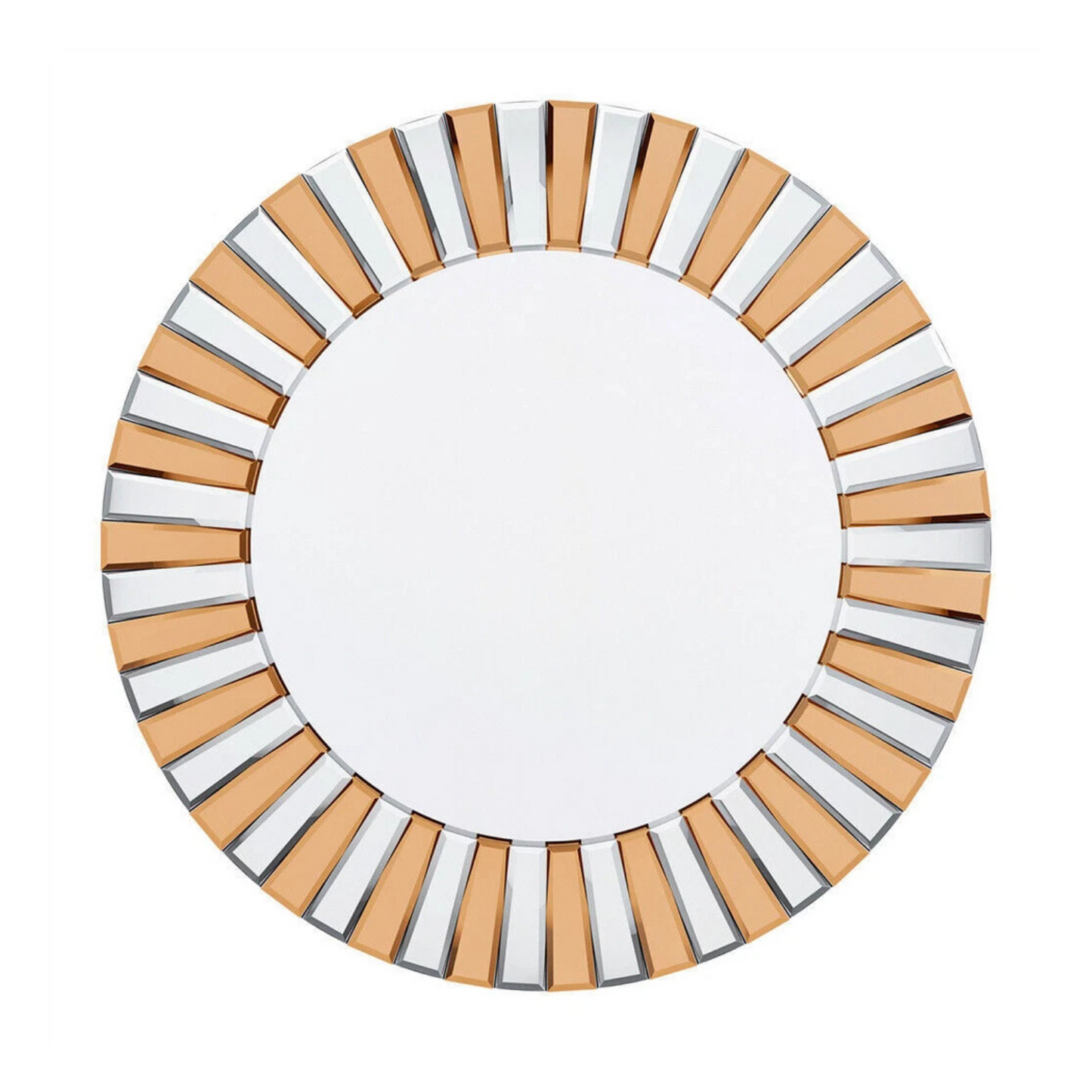 P&P Silver and Tawny Round Sunburst Mirror with Beveled Glass, Decorative Wall Accent