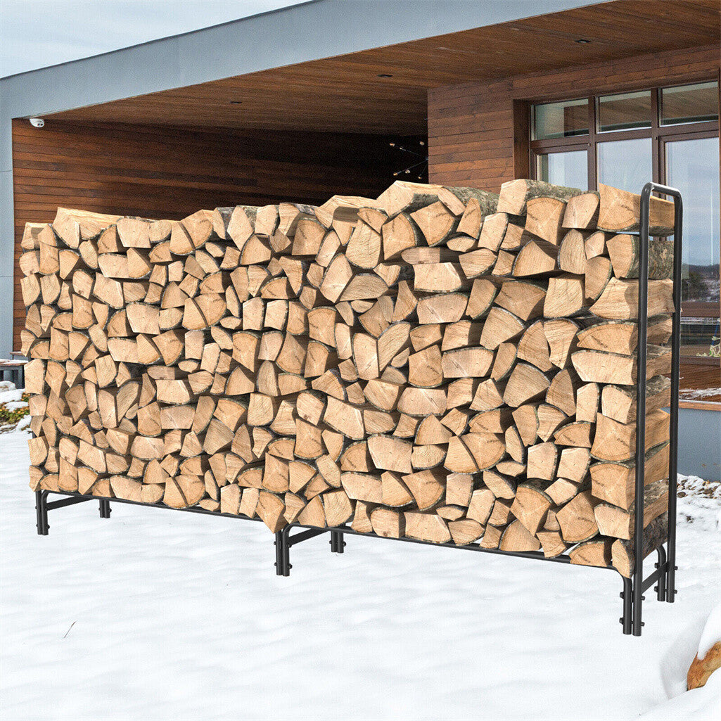 FIN 233cm Extra Long Heavy Duty Firewood Log Rack Metal Storage Holder Garden Indoor