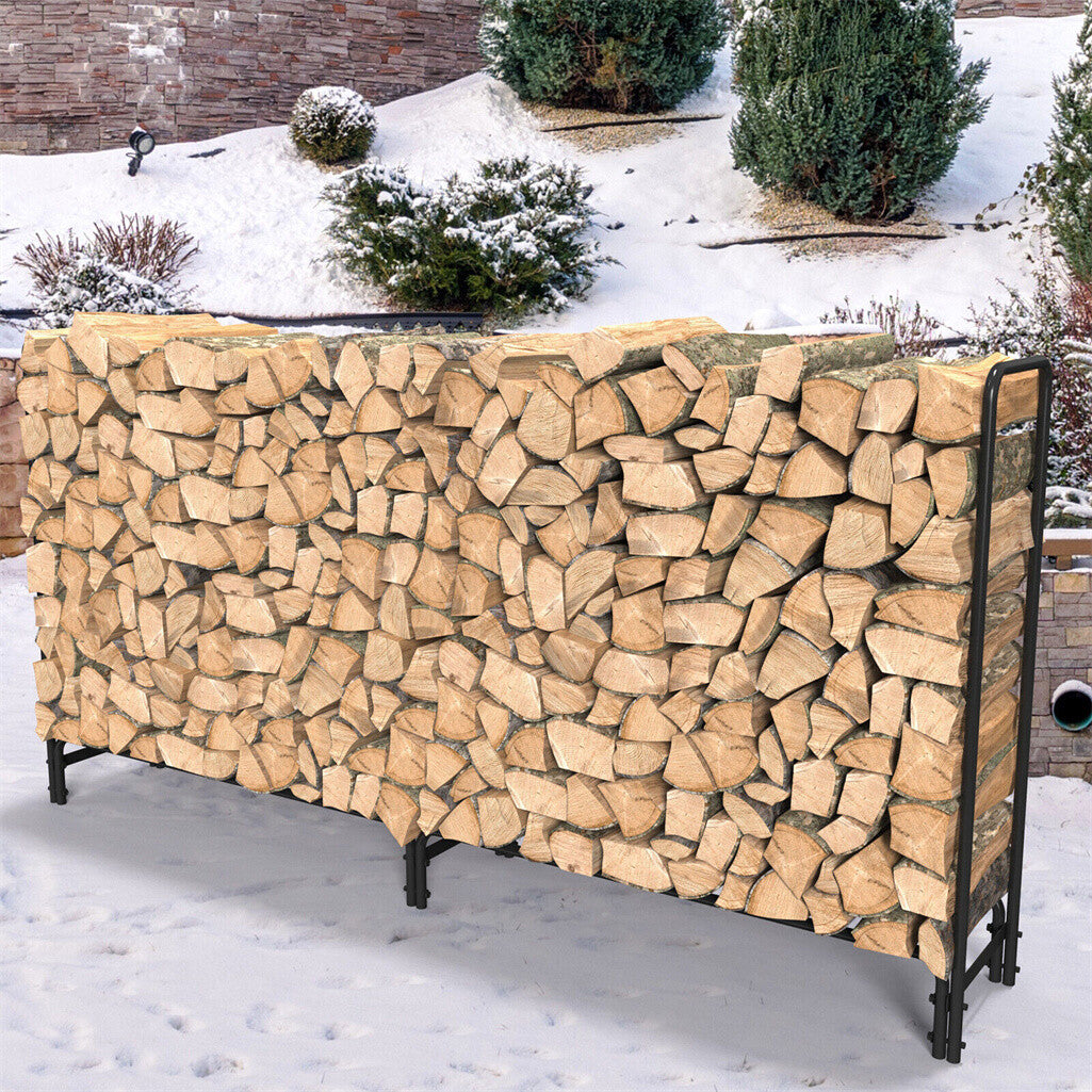 FIN 233cm Extra Long Heavy Duty Firewood Log Rack Metal Storage Holder Garden Indoor