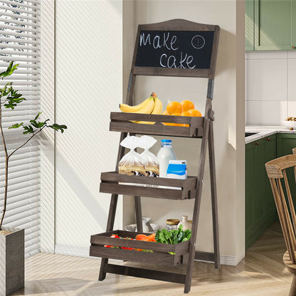 3-Tier A-Frame Wooden Sidewalk Sign Chalkboard With Display Shelf Planter Stand