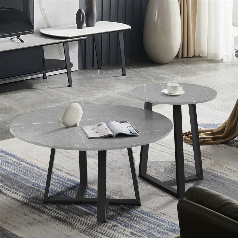 Set of 2 Grey Sintered Stone Tables