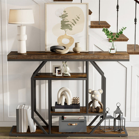 4-Tier Large Vintage Console Table Ultra Long Entryway Sofa Storage Table Hallwa
