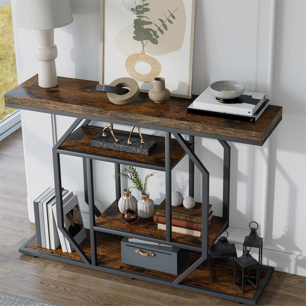 4-Tier Large Vintage Console Table Ultra Long Entryway Sofa Storage Table Hallwa