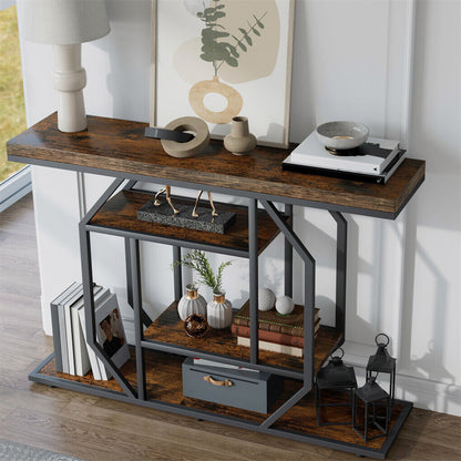 4-Tier Large Vintage Console Table Ultra Long Entryway Sofa Storage Table Hallwa