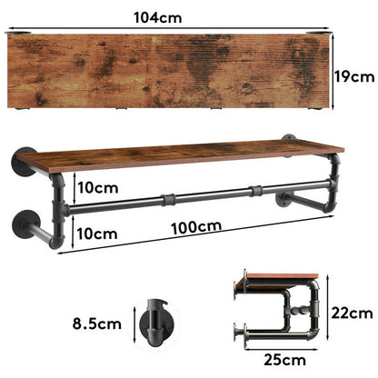 Upgraded Heavy Duty Pipe Clothes Rack Iron Garment Hanging Bar with Top Shelf