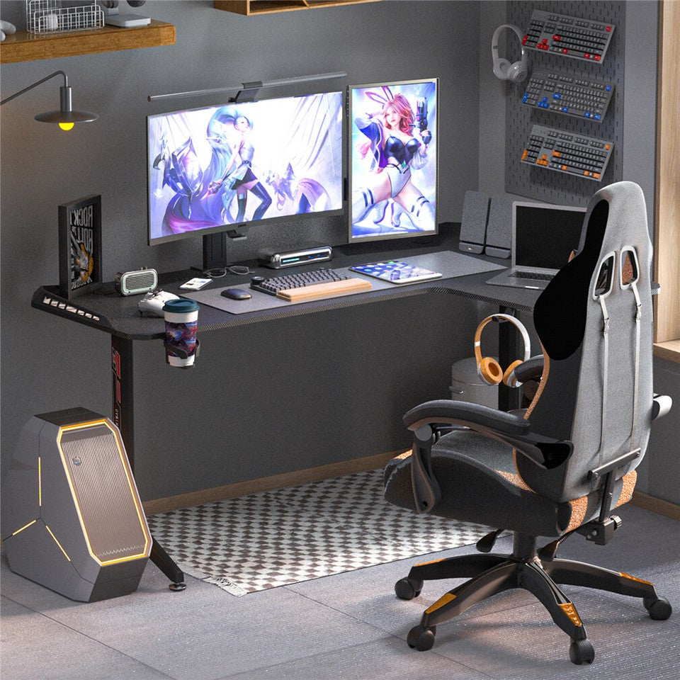 Multi-Style Pro Gaming Desk RGB LED L-Shaped PC Computer Studio Gamer Table Carbon Fibre