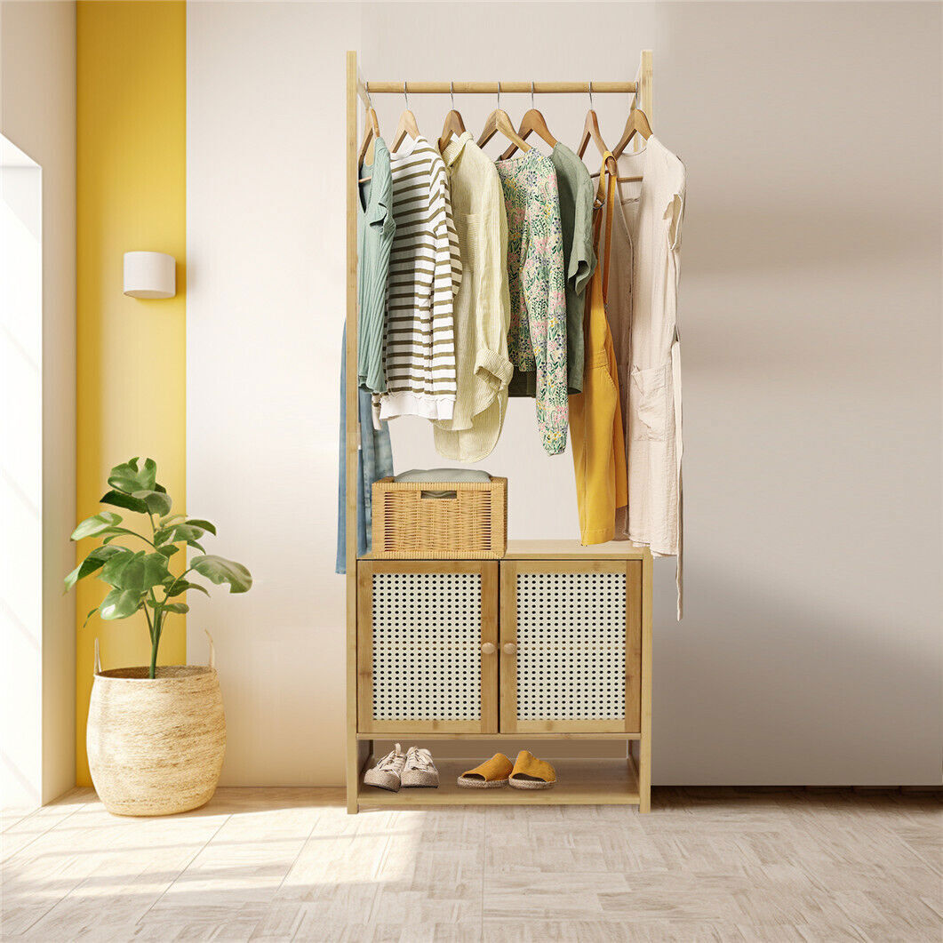 High Strength Bamboo Clothing Rack Closet Organizer Storage Cabinet &Shoe Shelf