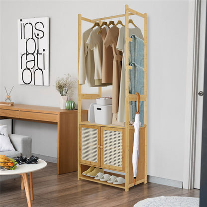 High Strength Bamboo Clothing Rack Closet Organizer Storage Cabinet &Shoe Shelf