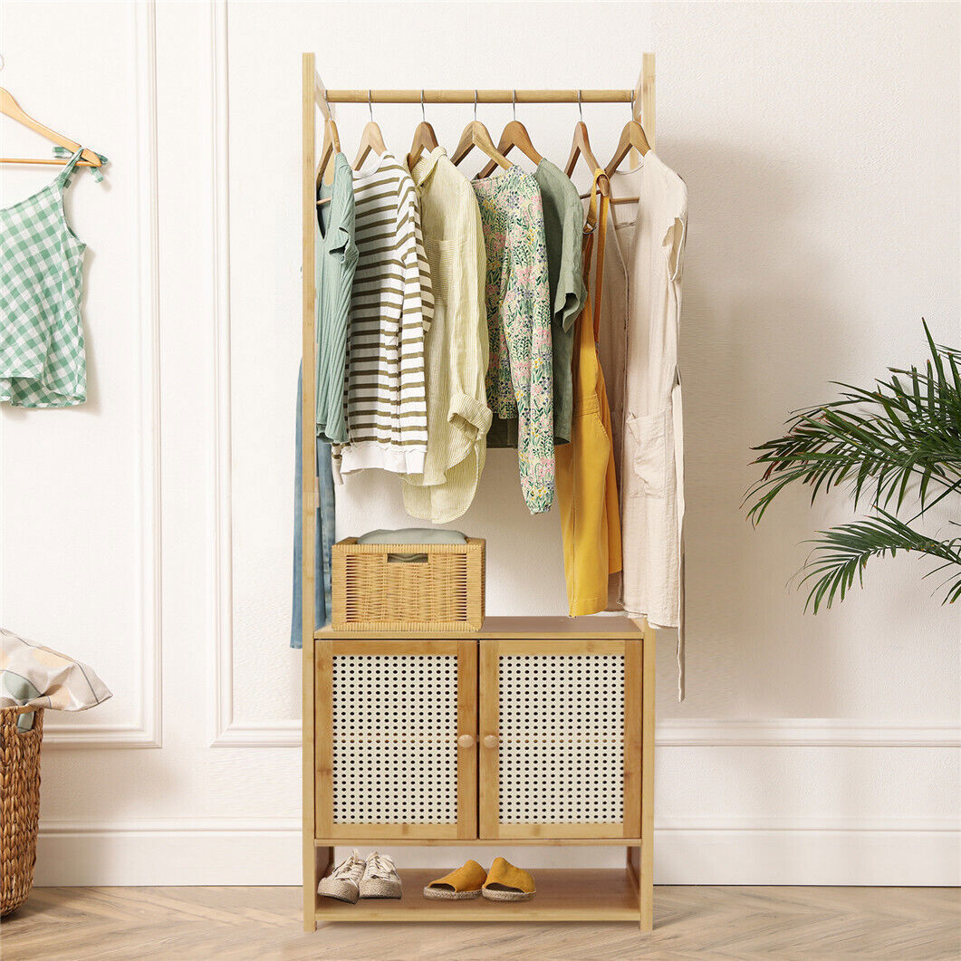 High Strength Bamboo Clothing Rack Closet Organizer Storage Cabinet &Shoe Shelf