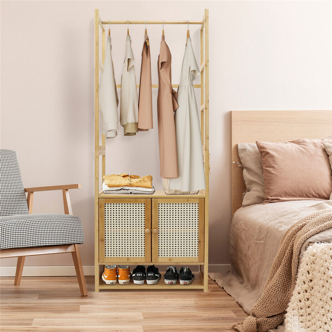 High Strength Bamboo Clothing Rack Closet Organizer Storage Cabinet &Shoe Shelf
