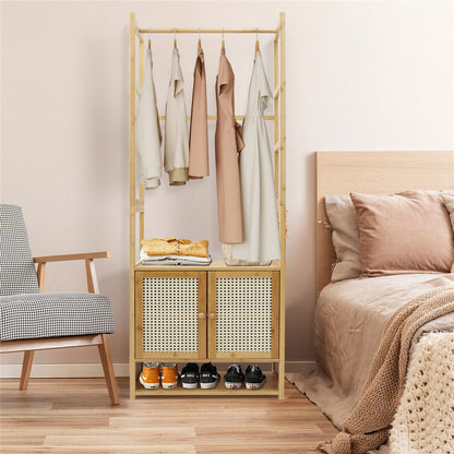 High Strength Bamboo Clothing Rack Closet Organizer Storage Cabinet &Shoe Shelf