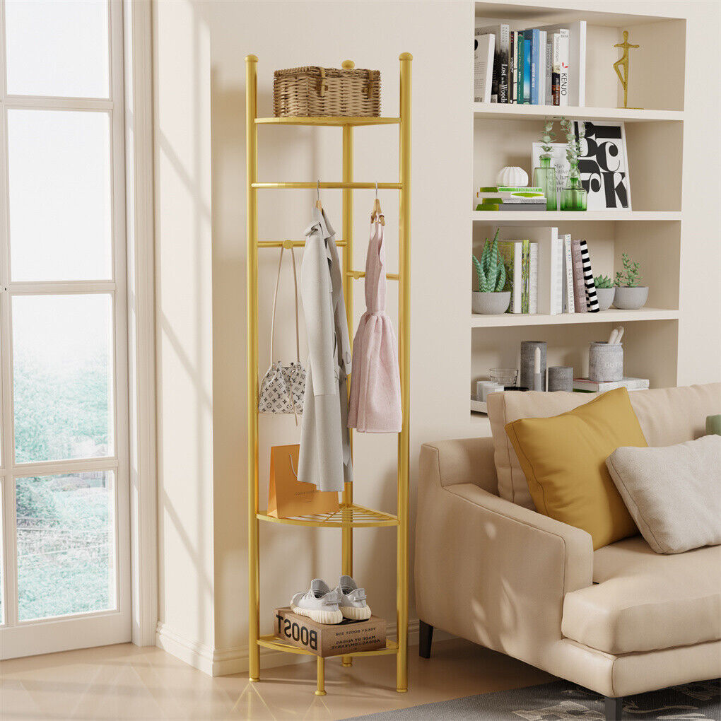 Fin Heavy Duty Clothes Stand Space-Saving Corner Coat Hat Shoes Rack Bedroom