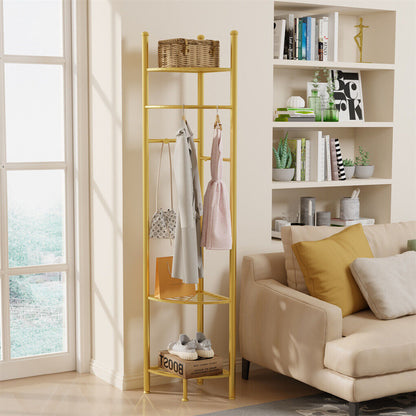 Fin Heavy Duty Clothes Stand Space-Saving Corner Coat Hat Shoes Rack Bedroom
