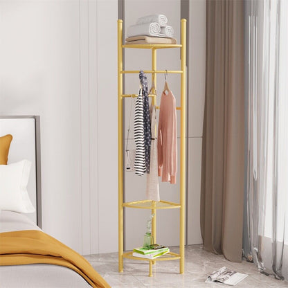 Fin Heavy Duty Clothes Stand Space-Saving Corner Coat Hat Shoes Rack Bedroom