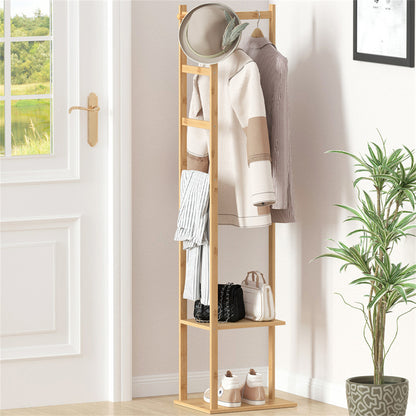 Versatile Strong Bamboo Clothes Hanger Rod Stand Scarf Hat Holder Storage Shelf